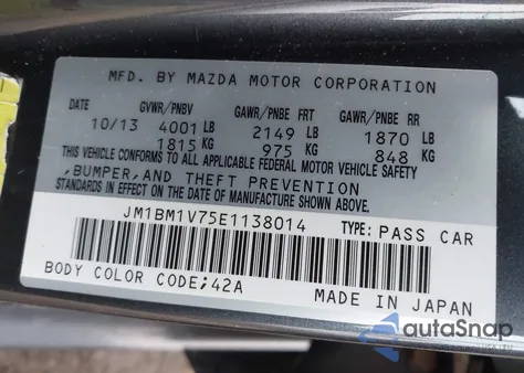 2014 Mazda Mazda3 I Touring z USA, uszkodzony, nr VIN JM1BM1V75E1138014